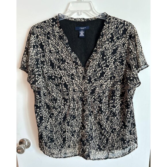 Jones Wear Woman Black & Beige Button-Front Blouse Size 20W - Picture 1 of 6